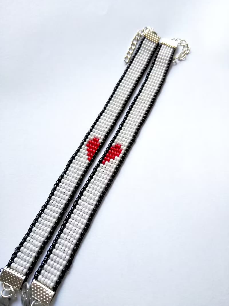 紅心白手鐲雙胞胎手鐲送姐妹朋友手工飾品