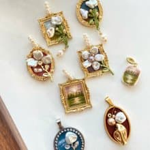 YuanPearl天然巴洛克珍珠設計款吊墜胸針一式兩戴中古油畫風格