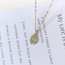 冰種A貨緬甸翡翠項鍊 清新天然水潤翡翠鎖骨鏈 14KGF精緻感吊墜