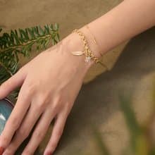 依亞的永恆。MUCHAT手作14KGP水晶珠葉片手鍊