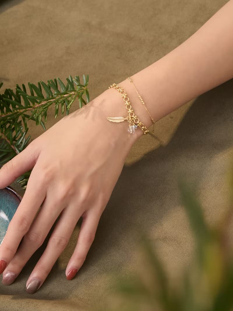 依亞的永恆。MUCHAT手作14KGP水晶珠葉片手鍊