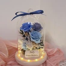 情人節 莫蘭迪藍色調 永生花玻璃罩夜燈
