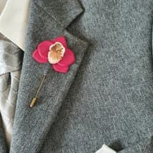Mens lapel pin leather flower orchid, Fathers day gift for him