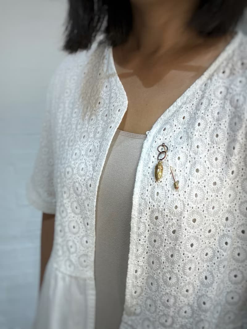 送禮 黃銅植物鑄造別針-青剛櫟果實