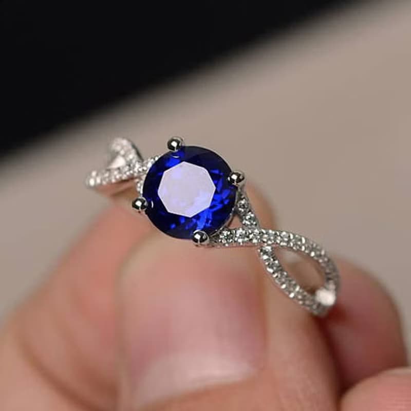 6.5 mm. Natural blue sapphier ring silver sterling size 7.0 free resize