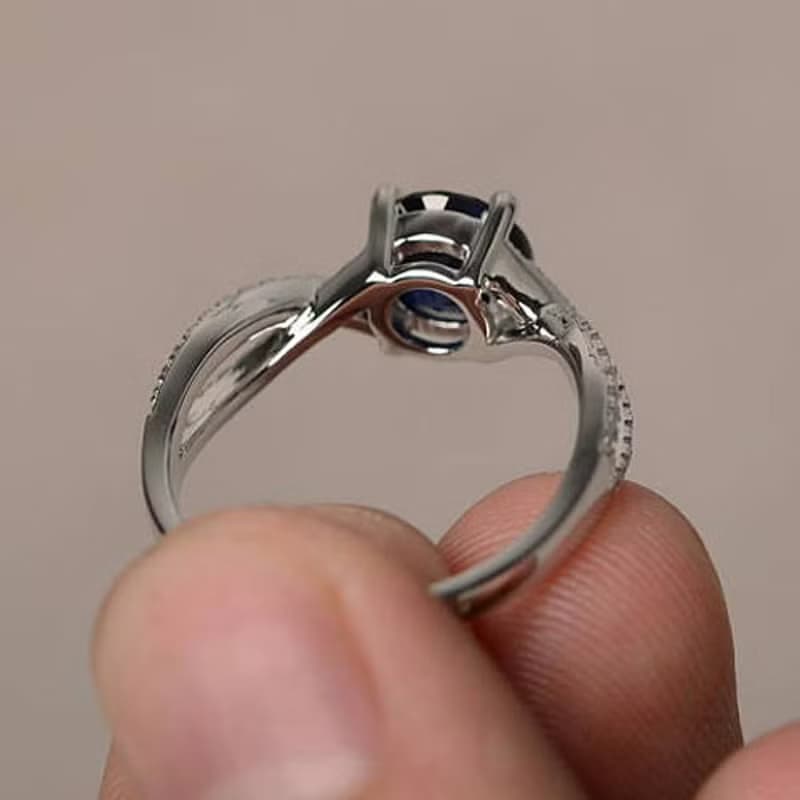 6.5 mm. Natural blue sapphier ring silver sterling size 7.0 free resize