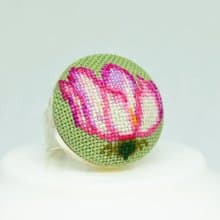粉色花朵刺繡戒指十字繡自然首飾送給她的精美禮物