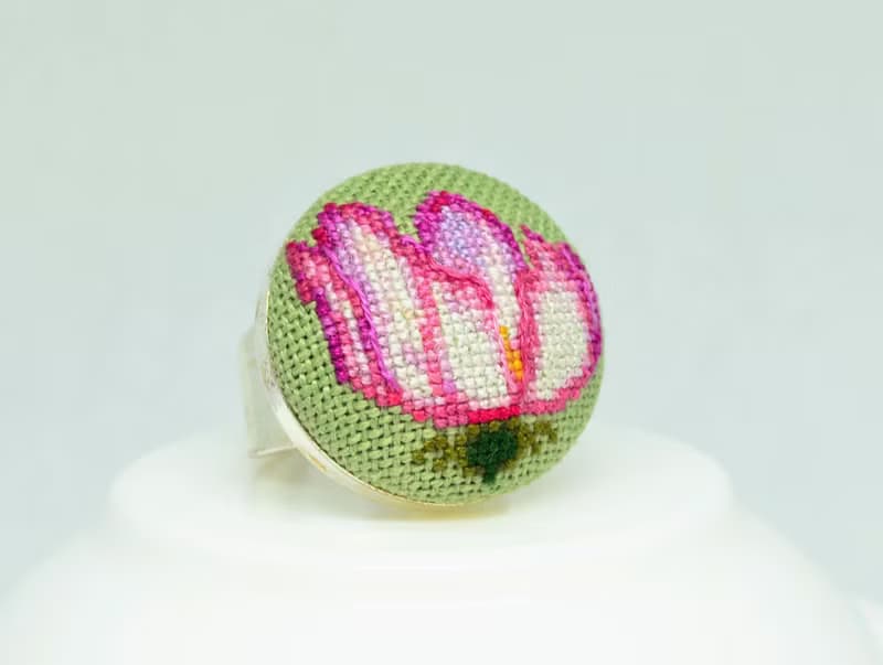 粉色花朵刺繡戒指十字繡自然首飾送給她的精美禮物
