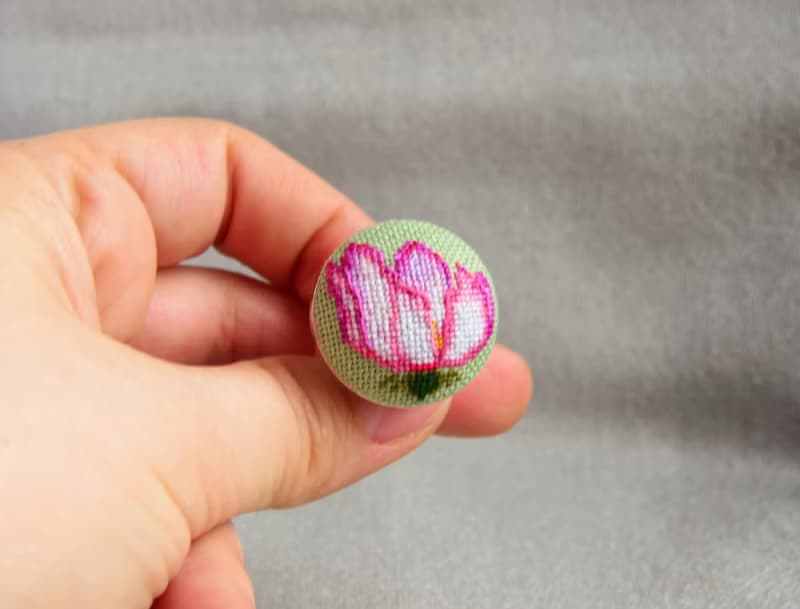 粉色花朵刺繡戒指十字繡自然首飾送給她的精美禮物