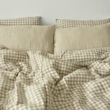 Beige checked linen duvet cover / Softened linen / Comforter cover / Quilt cover