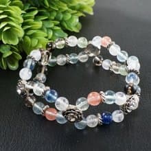 Blue Pink Clear Quartz 2 Two Double Strand Beaded Stretch Bracelet Woman Jewelry