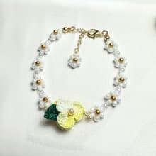 【 原創手作】微鉤小花手鍊 帶葉小花 鉤針 微鉤 畢業禮物 禮物