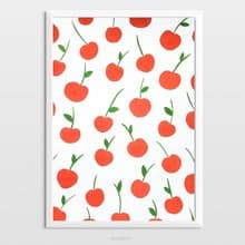 Red cherries pattern original painting gouache artwork kitchen decor poster