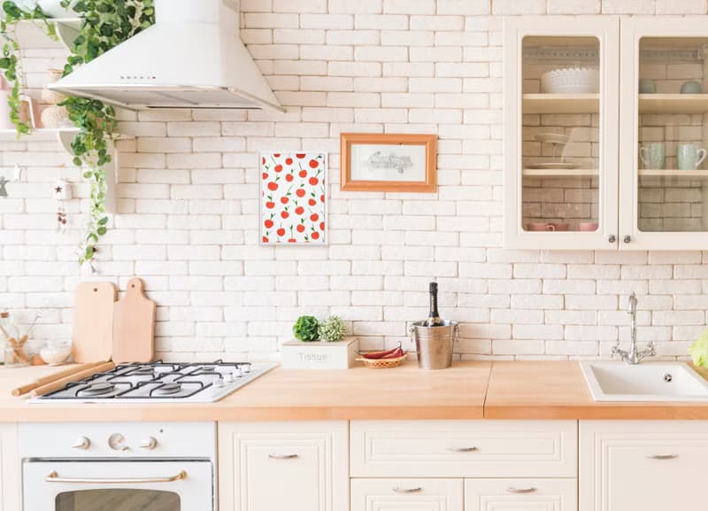 Red cherries pattern original painting gouache artwork kitchen decor poster