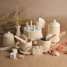Wooden Tea Set Toy Set with Cake with Candles for Wooden Play Kitchen Toy