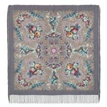 Pavlovo Posad Russian Shawl 100% Wool Scarf 125x125 cm Wrap Silk Fringe 1437-1