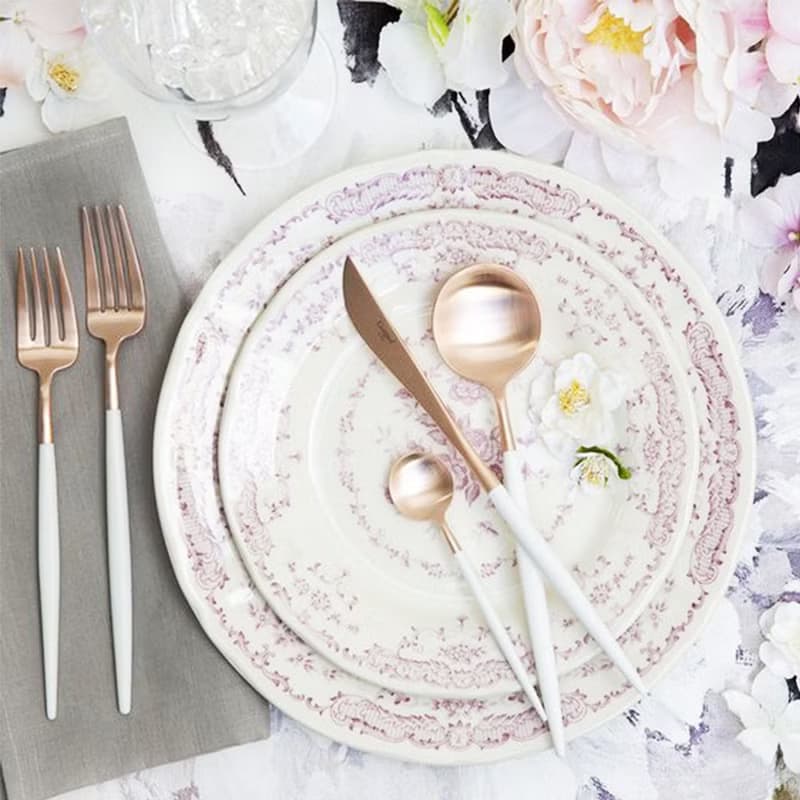 葡萄牙Cutipol GOA系列白玫瑰金點心叉匙組