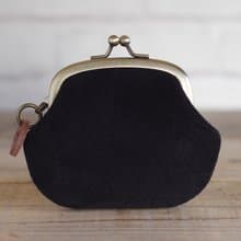 ベロアレザーがま口 コインケース ブラック