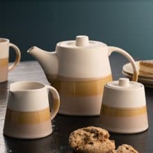 【惜福微瑕品6折】愛爾蘭Belleek Living 藏紅花 陶瓷茶壺+糖奶罐