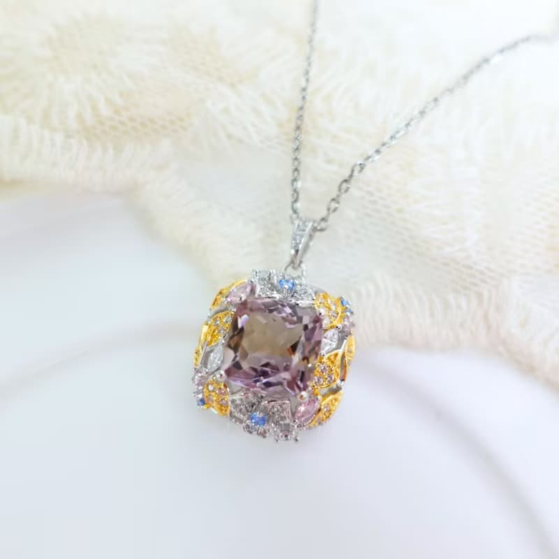 3.5克拉 絕美紫黃晶 晶體乾淨 多彩寶石配鑲 純銀項鍊 禮物首選