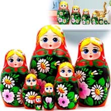 Russian Dolls - Matryoshka Doll with Hand Painted Bouquet of Lily and Daisy