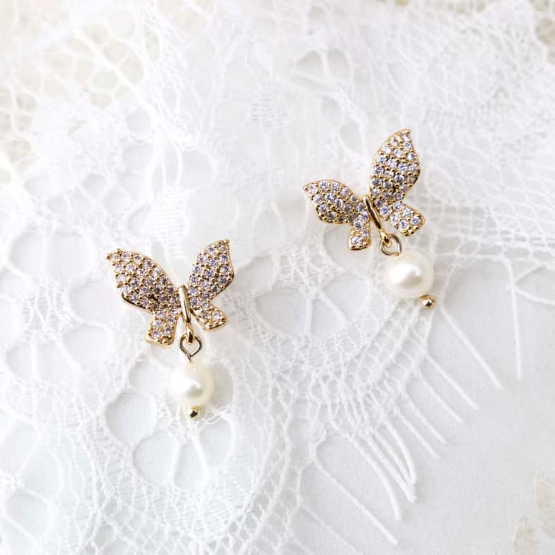 蝴蝶×珍珠 耳環