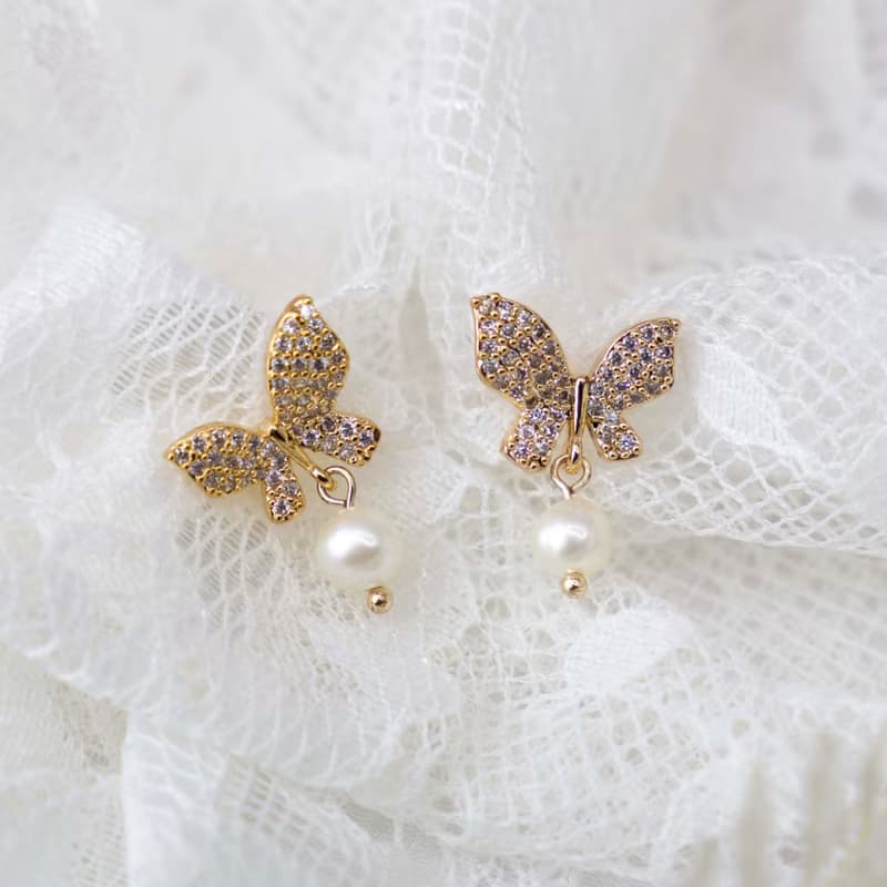 蝴蝶×珍珠 耳環