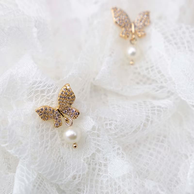 蝴蝶×珍珠 耳環