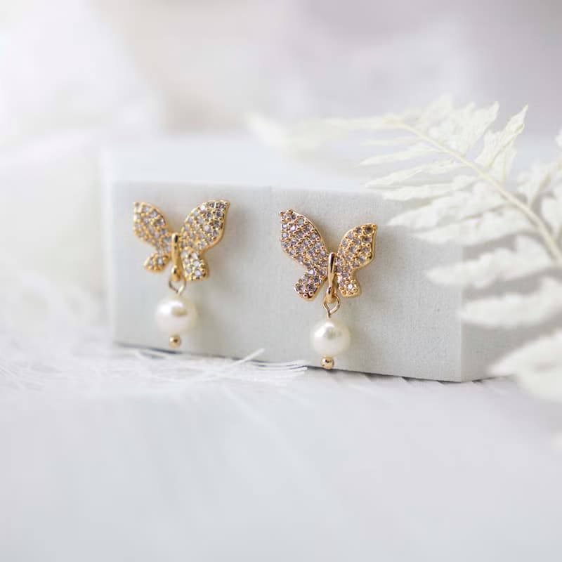 蝴蝶×珍珠 耳環