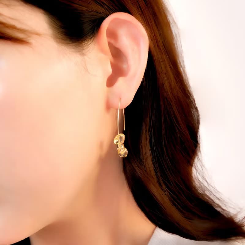 14kgf Citrine Marquis Hoop Pierced Earrings Gift Box