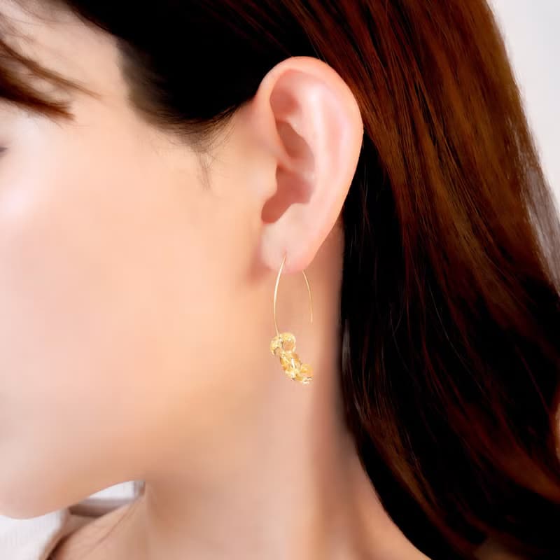 14kgf Citrine Marquis Hoop Pierced Earrings Gift Box