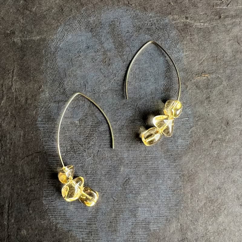 14kgf Citrine Marquis Hoop Pierced Earrings Gift Box
