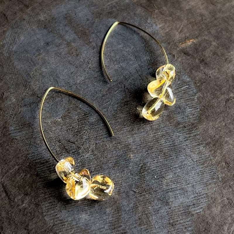 14kgf Citrine Marquis Hoop Pierced Earrings Gift Box