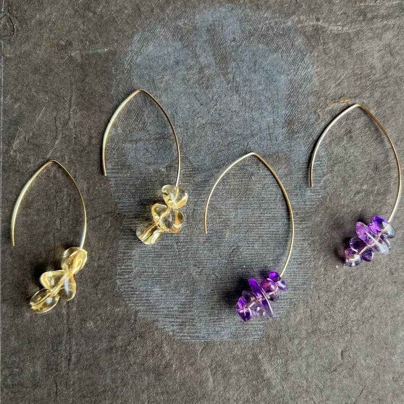 14kgf Citrine Marquis Hoop Pierced Earrings Gift Box