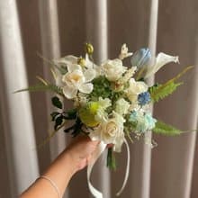 【永生花】白綠藍色系花束/永生捧花/拍照捧花/新娘捧花/登記花束