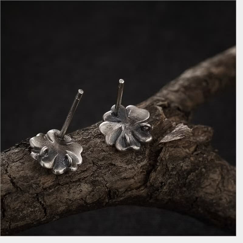 Real S 925 Sterling Silver Handmade Women Retro Plum Flower Studs Earrings