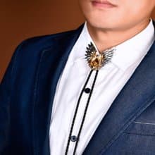 展翅高飛 虎眼石  保羅領帶 Bolo Tie 真皮 皮革項鍊 皮繩領帶