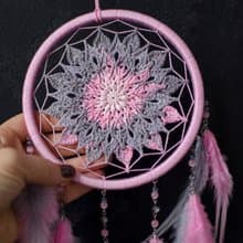 Pink gray mandala dreamcatcher | pink crochet doily dream catcher  มันดาลา