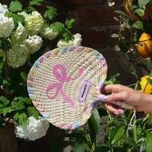 可愛蝴蝶結刺繡 手工編制 夏日棕葉蒲扇