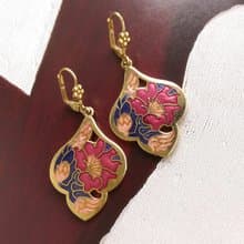 Vintage Jewelry 西洋古董飾品 景泰藍 花形 紫紅花卉 針式耳環