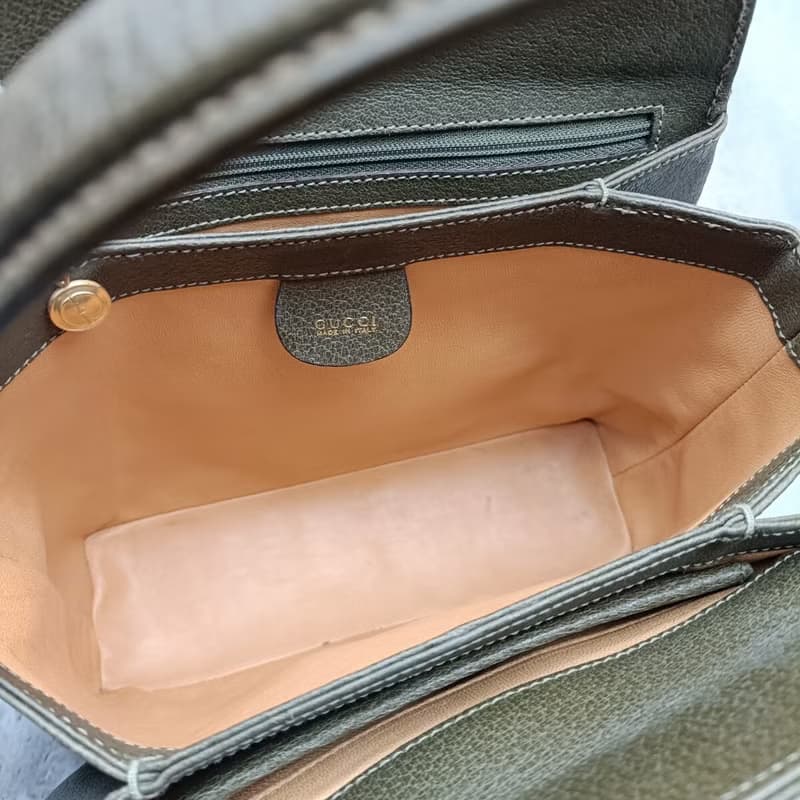 稀有中古二手Gucci橄欖綠竹節皮革小盒子單肩小包側背斜揹孭手袋