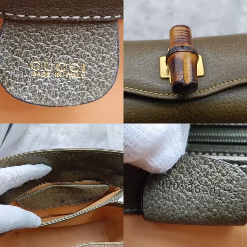 稀有中古二手Gucci橄欖綠竹節皮革小盒子單肩小包側背斜揹孭手袋