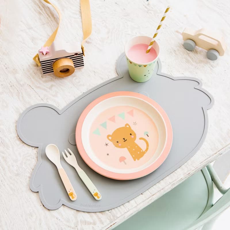 【絕版出清】荷蘭Petit Monkey 竹纖維叉匙組-粉灰蝸牛