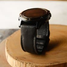 Crazy Horse Cowhide Black Leather Garmin Watch Band with quick fit
