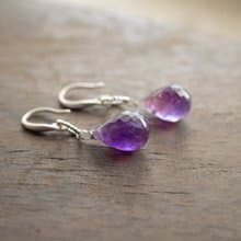 Amethyst drop Earrings, 925 Silver, Pisces Gem, Aquarius Crystal, Christmas gift