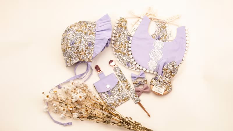 Handmade by Mina【LIBERTY系列】藤蔓紫彌月七件套組 贈緞帶禮盒