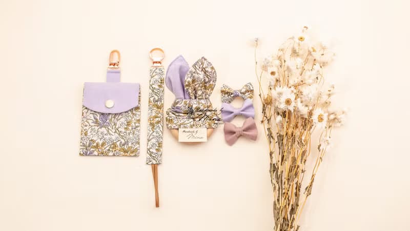 Handmade by Mina【LIBERTY系列】藤蔓紫彌月七件套組 贈緞帶禮盒