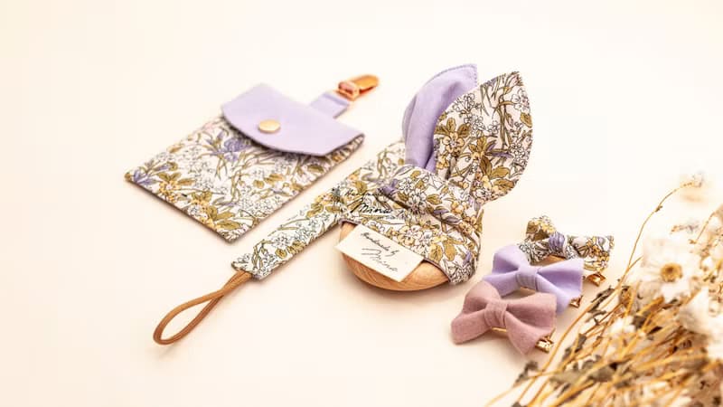 Handmade by Mina【LIBERTY系列】藤蔓紫彌月七件套組 贈緞帶禮盒