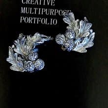 vintage jewelry  典雅銀色立體松葉毬果 夾式耳環