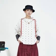 小煤炭配色織帶拼接點點上衣